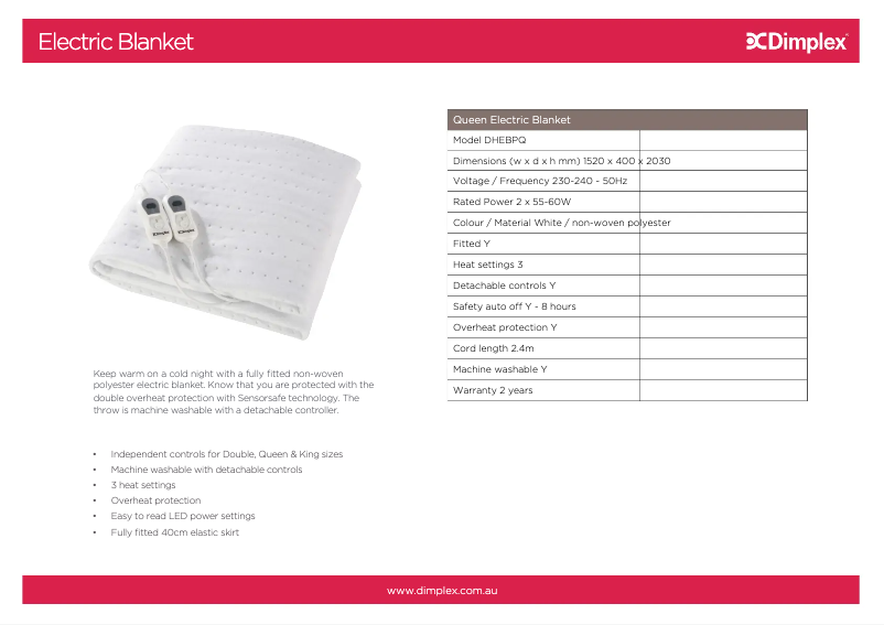 Page 1 of the manual Technical Sheet Dimplex DHEBPQ