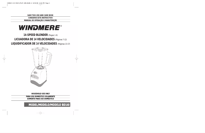 First page image of the manual for BD140