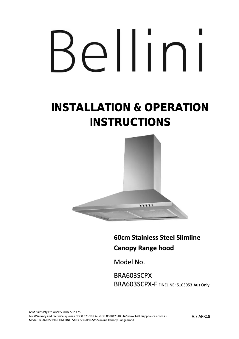 Page 1 of the manual User Manual Bellini BRA603SCPX-F