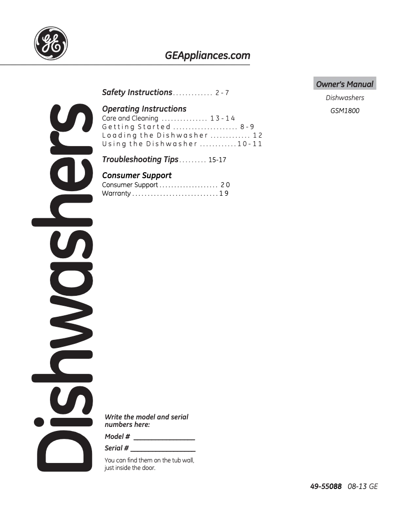 First page image of the manual for GSM1800NBB