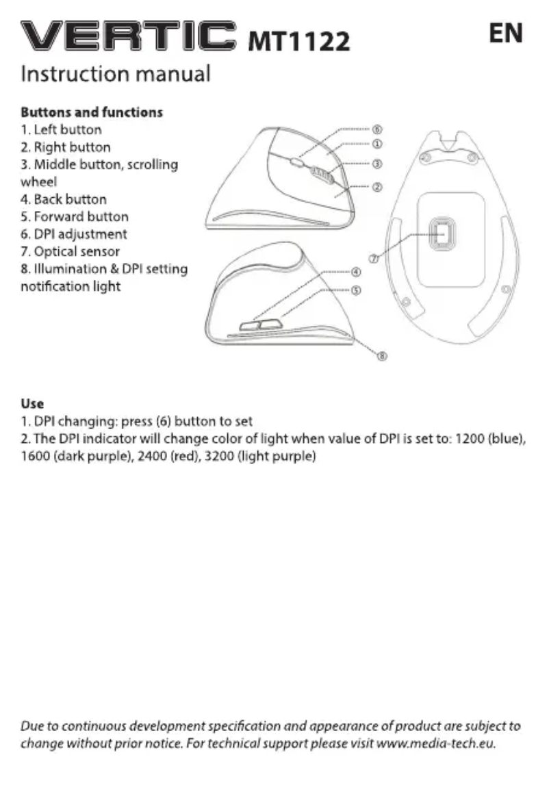 First page image of the manual for VERTIC MT1122