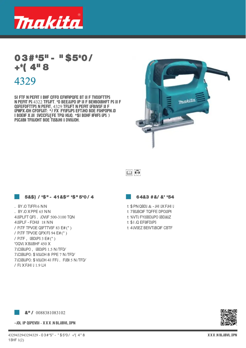 Page 1 of the manual Technical Sheet Makita 4329
