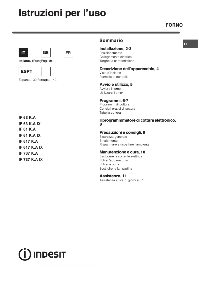 Page 1 of the manual User Manual Indesit IF61 K A