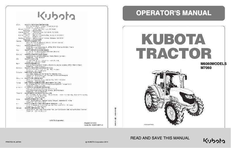 Page 1 of the manual User Manual Kubota M7060HDCC12