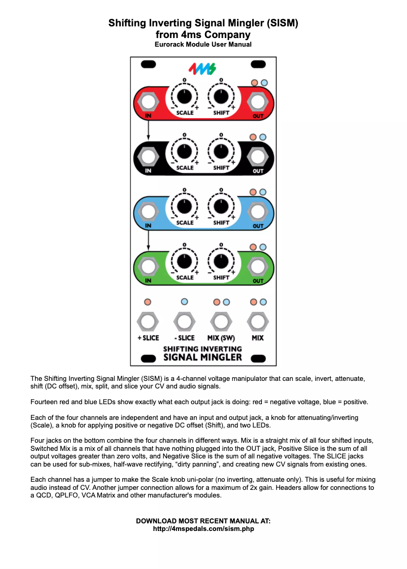 First page image of the manual for Shifting Inverting Signal Mingler