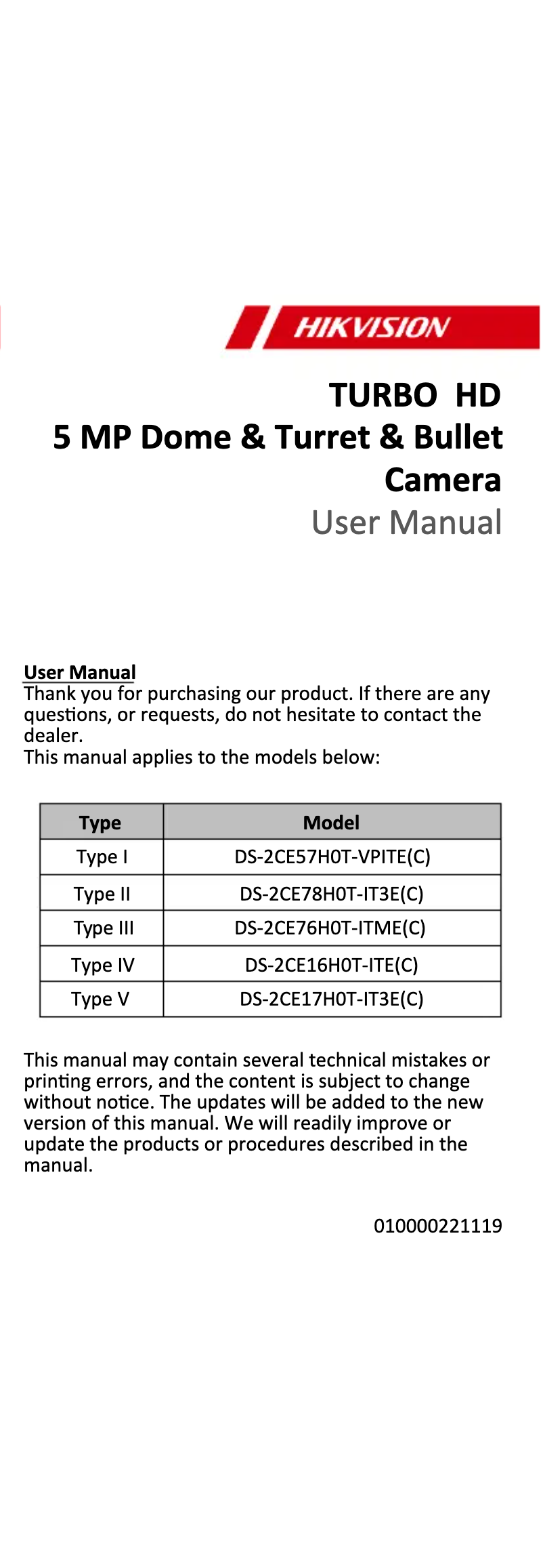 First page image of the manual for DS-2CE17H0T-IT3E