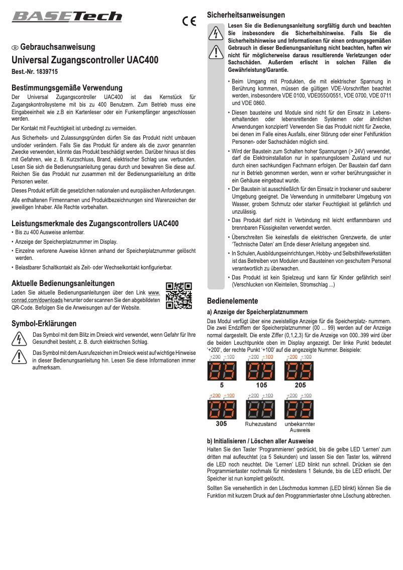 First page image of the manual for UAC400