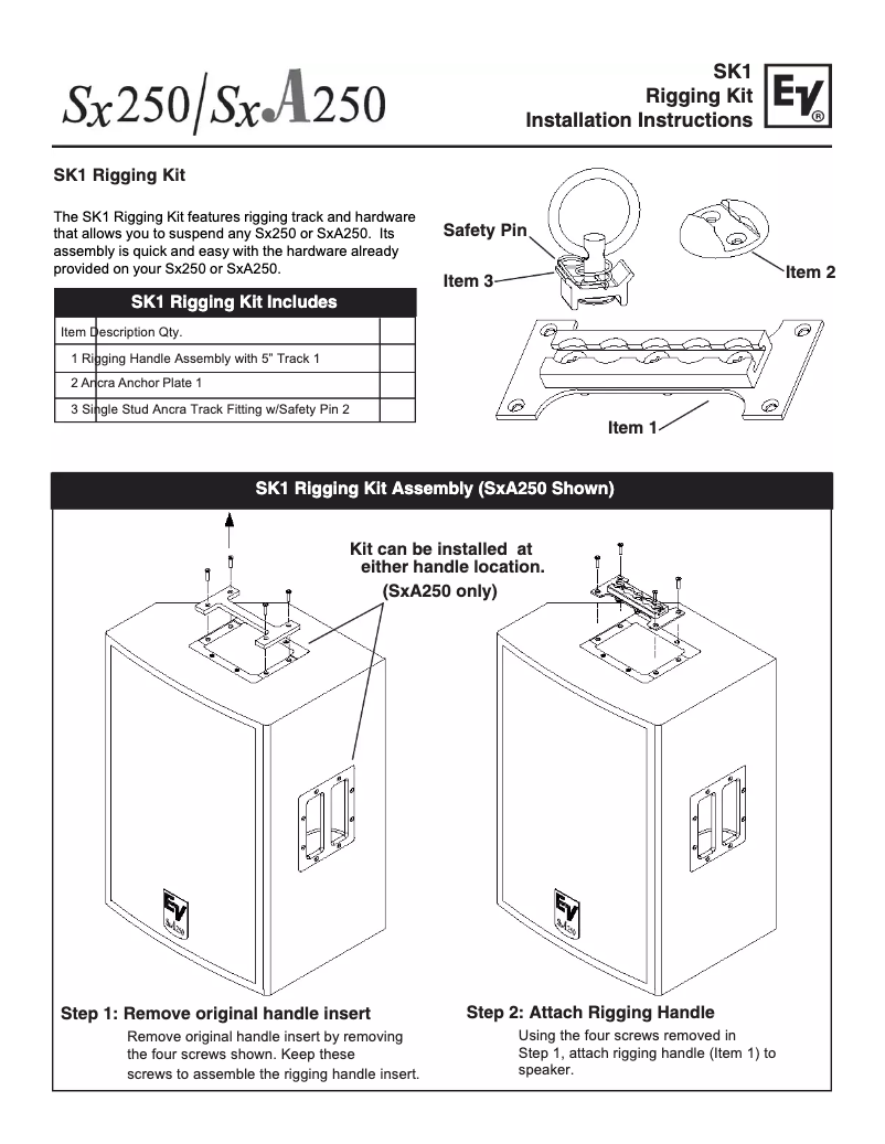First page image of the manual for Sx 250