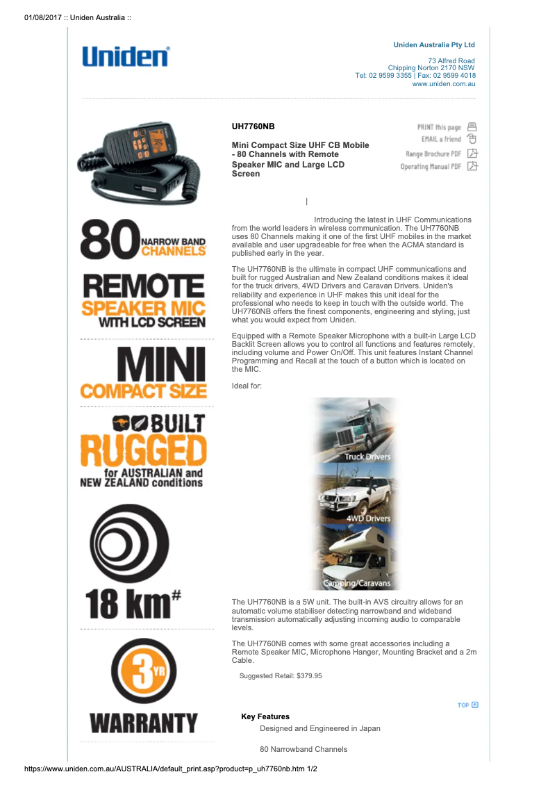 First page image of the manual for UH7760NB