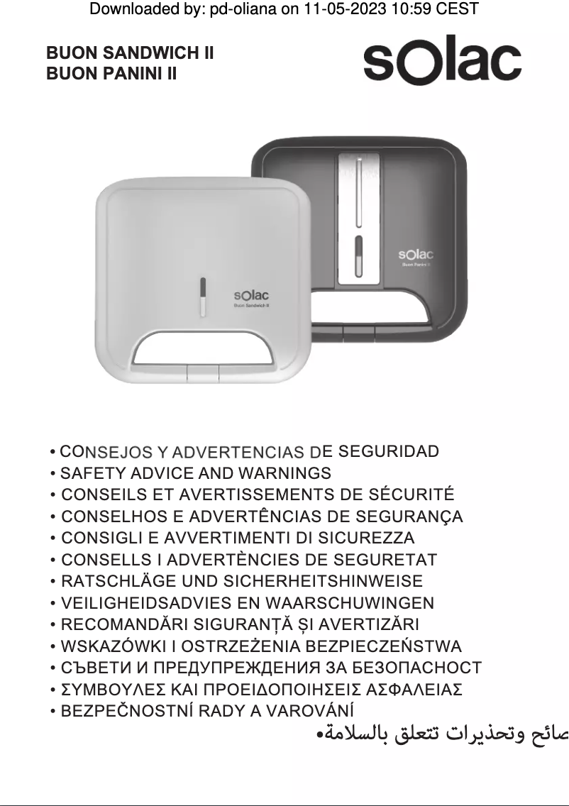 Page 1 of the manual User Manual Solac Buon Panini II
