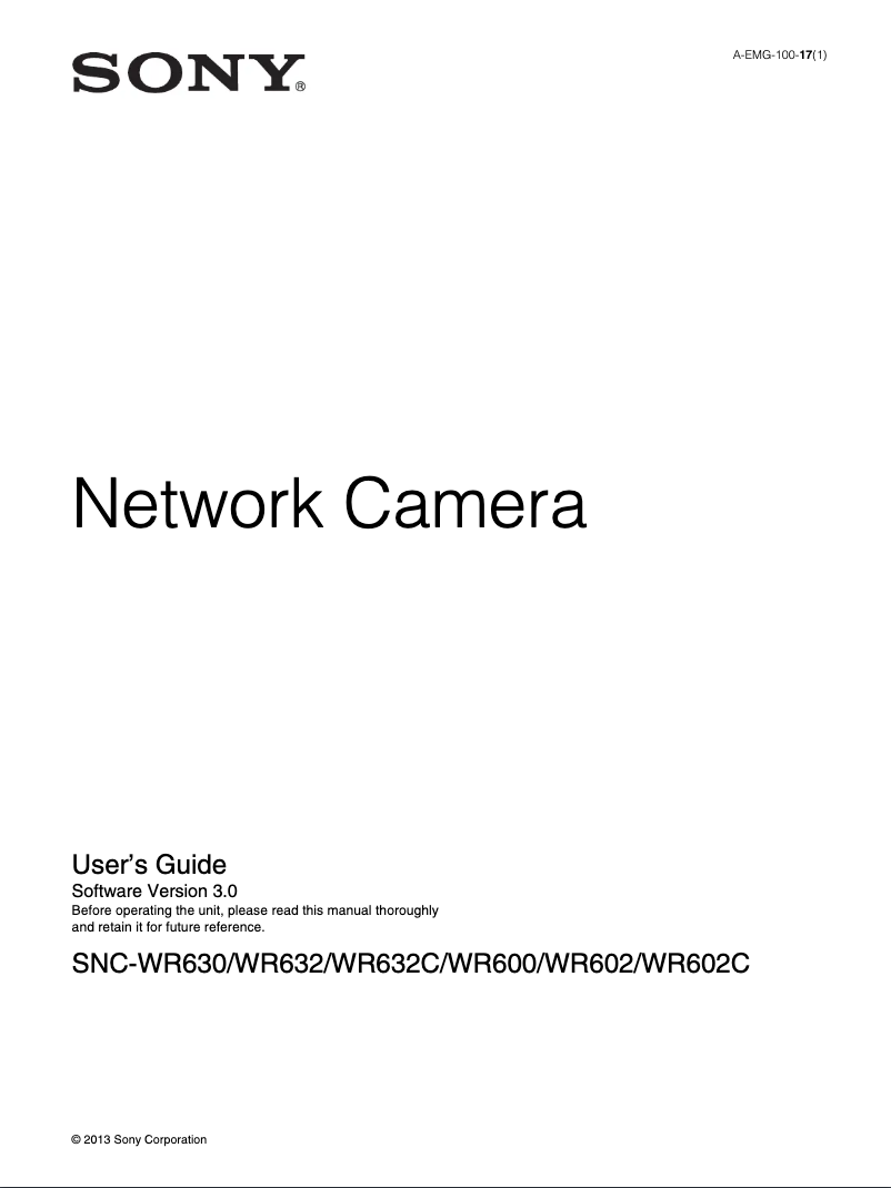 First page image of the manual for SNC-WR600