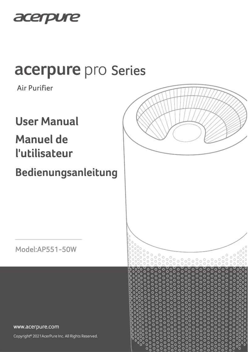 Page 1 of the manual User Manual Acer Acerpure Pro P2 AP551-50W