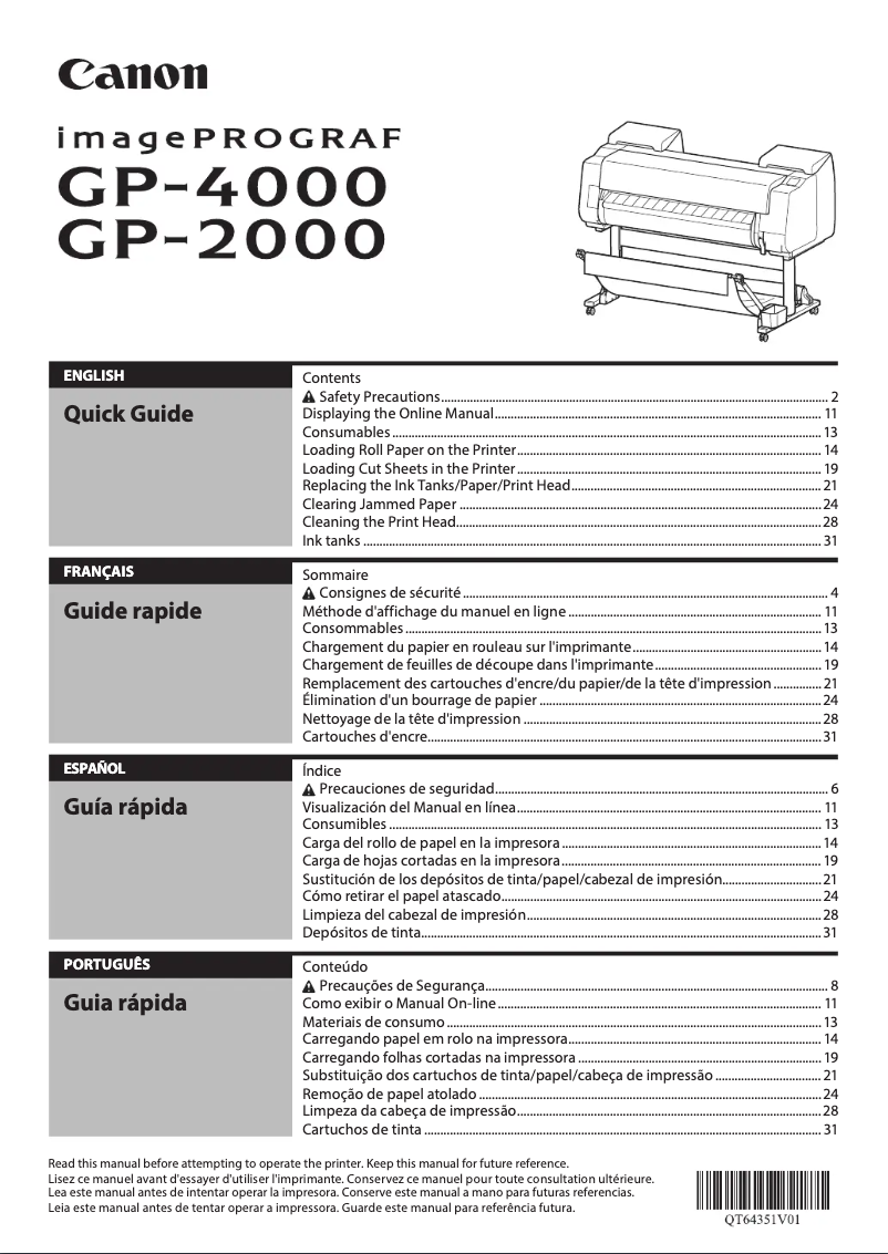 Page 1 of the manual User Manual Canon imagePROGRAF GP-2000