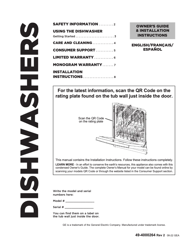 Page 1 of the manual Installation Guide GE CDT845M5NS5