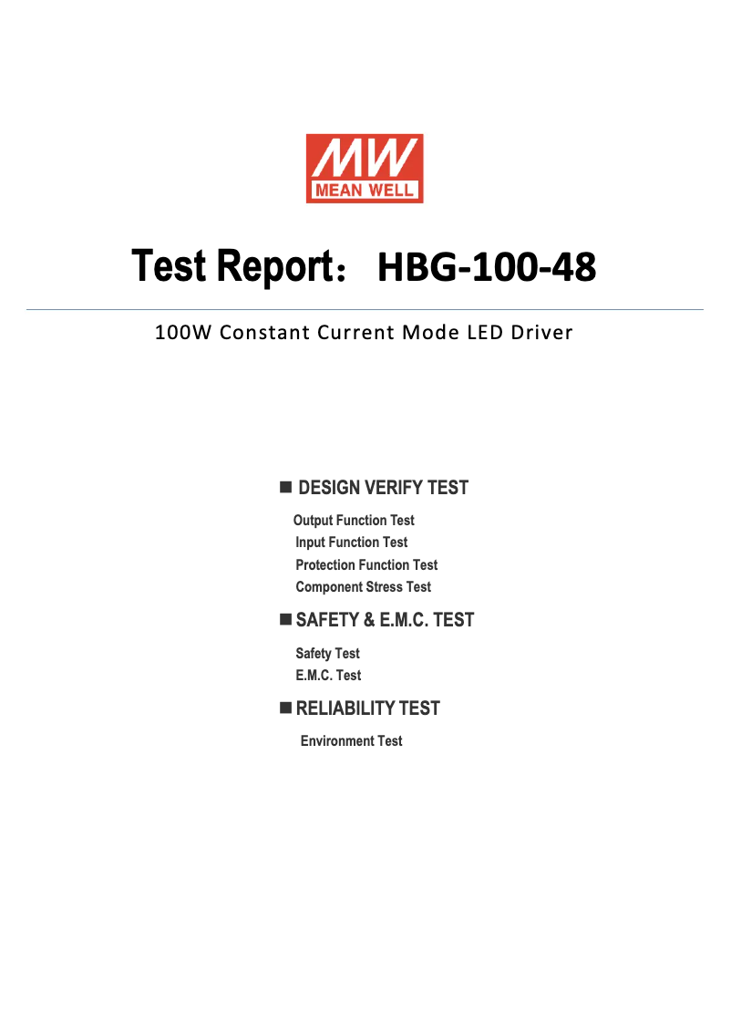 Page 1 of the manual Technical Sheet Mean Well HBG-100-48
