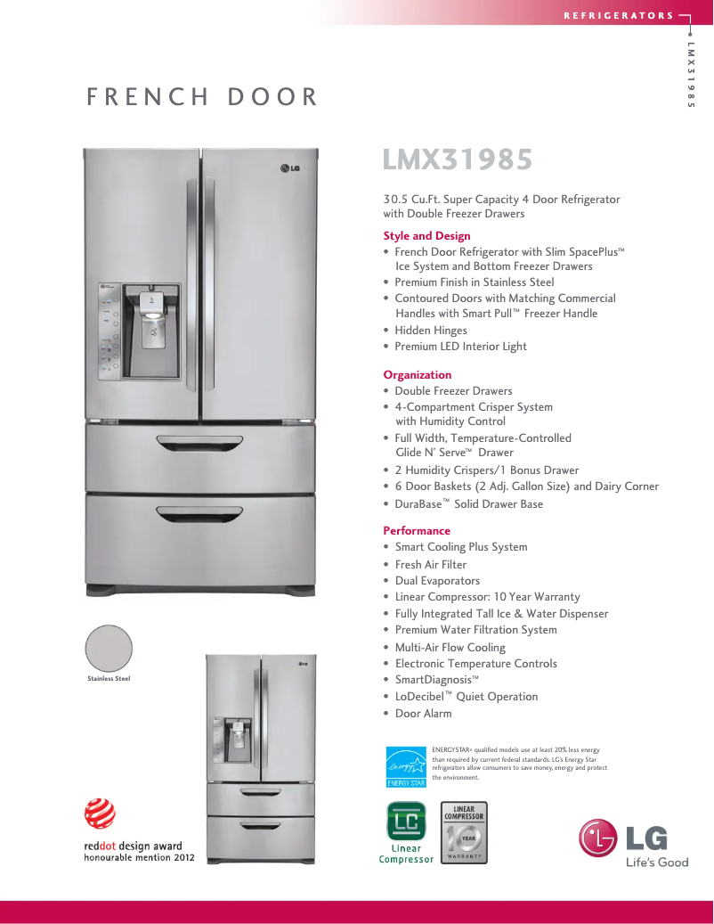 Page 1 of the manual Technical Sheet LG LMX31985ST