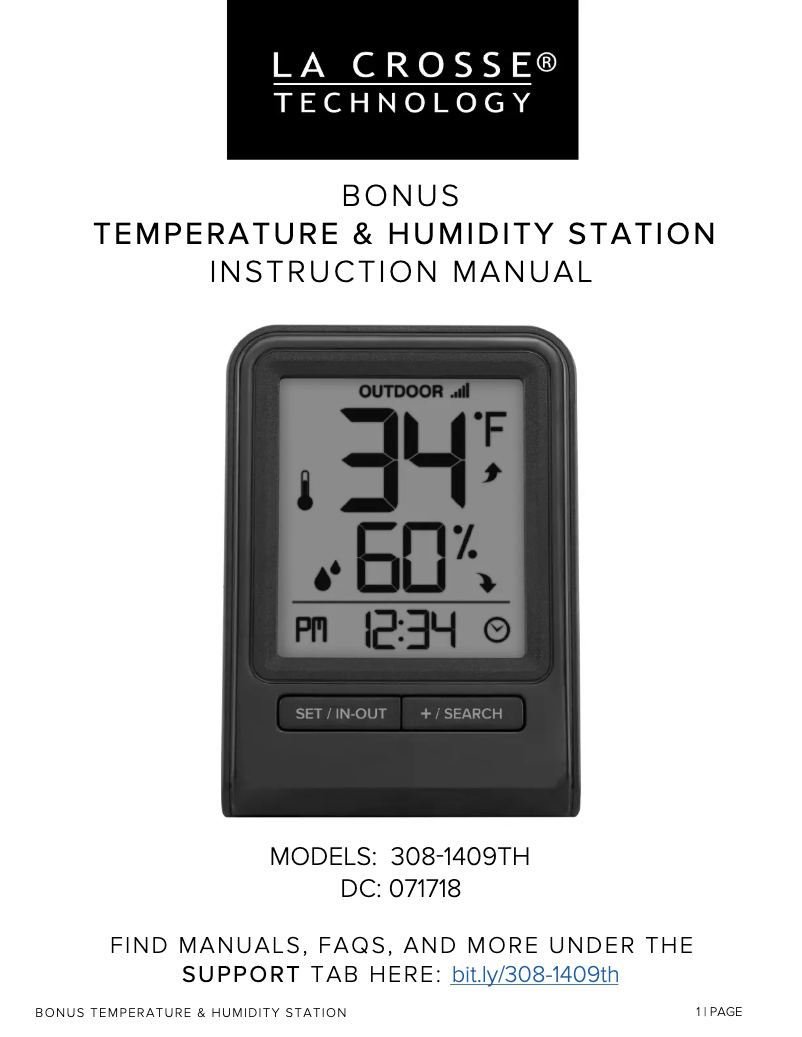 Page 1 of the manual User Manual La Crosse Technology 308-1409TH