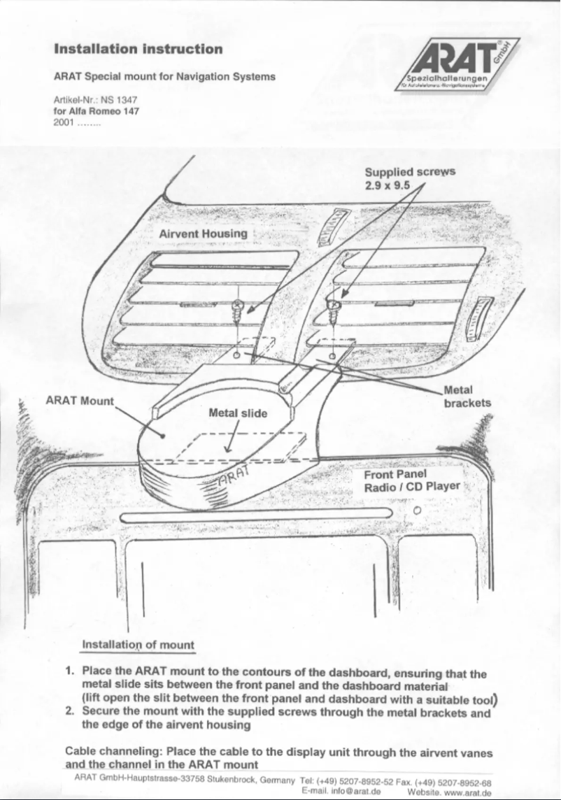 Page 1 of the manual User Manual Arat NS1347