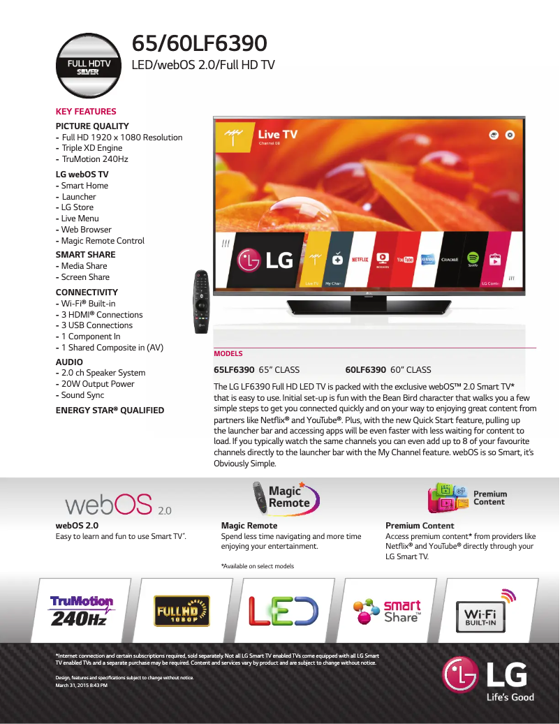 First page image of the manual for 60LF6390