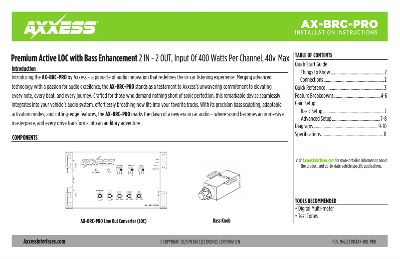 Page 1 of the manual User Manual AXESS AX-BRC-PRO