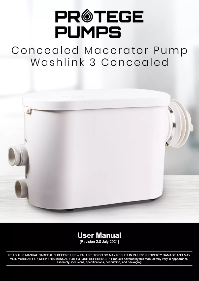 First page image of the manual for Washlink 3 Concealed