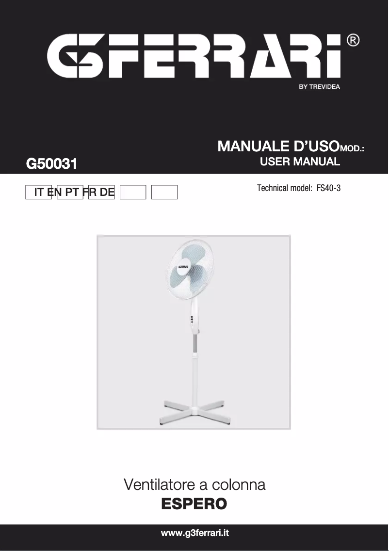 Page 1 of the manual User Manual G3 Ferrari Espero G50031