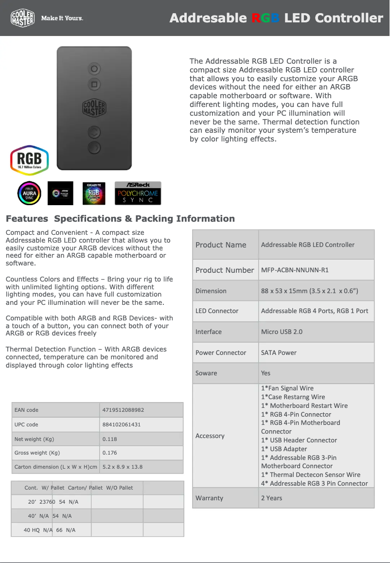 First page image of the manual for RGB LED Controller