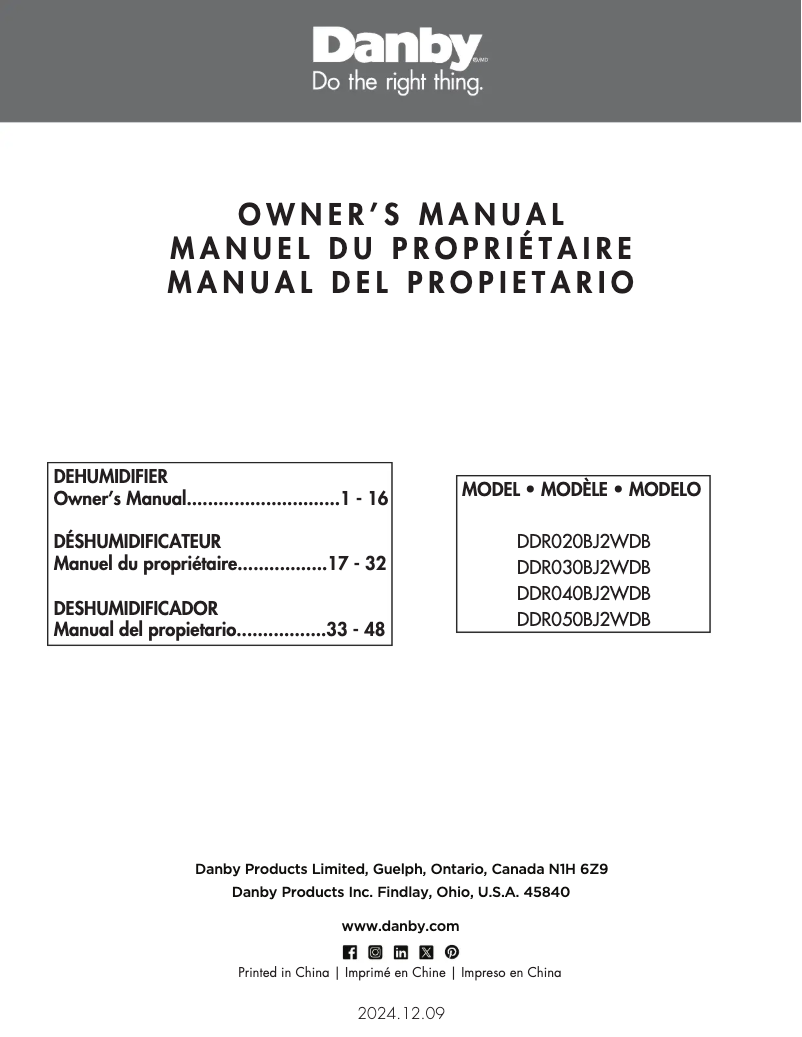 Page 1 of the manual User Manual Danby DDR050BJ2WDB