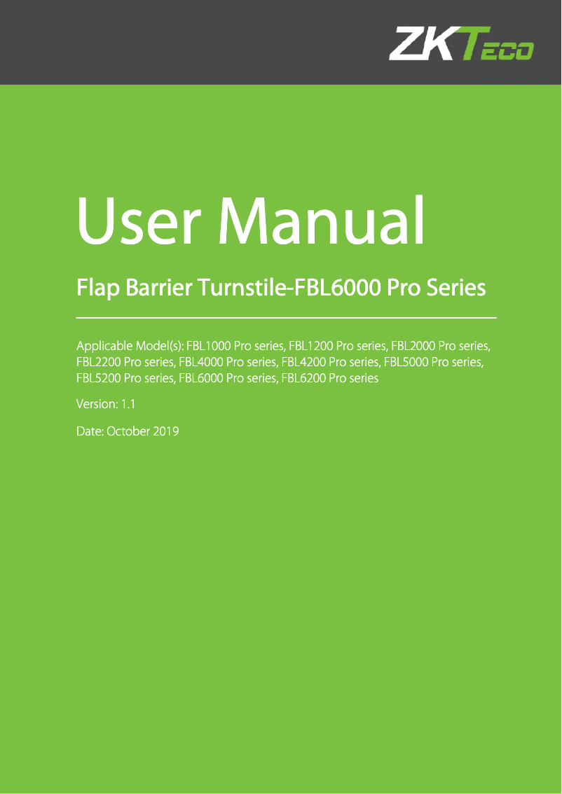 Page 1 of the manual User Manual ZKTeco FBL1200 PRO