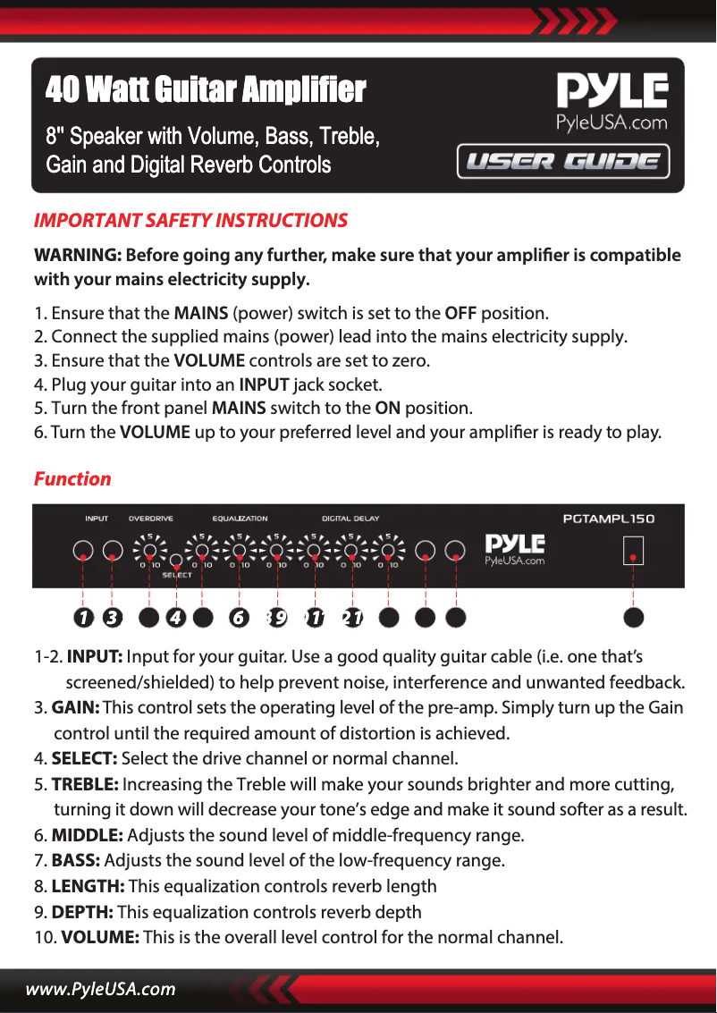 First page image of the manual for PGTAMPL150