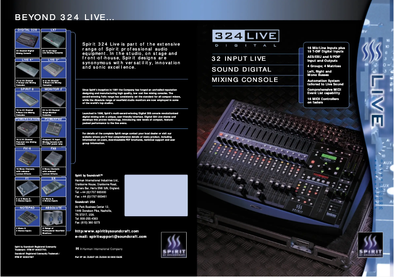 First page image of the manual for 324 Live