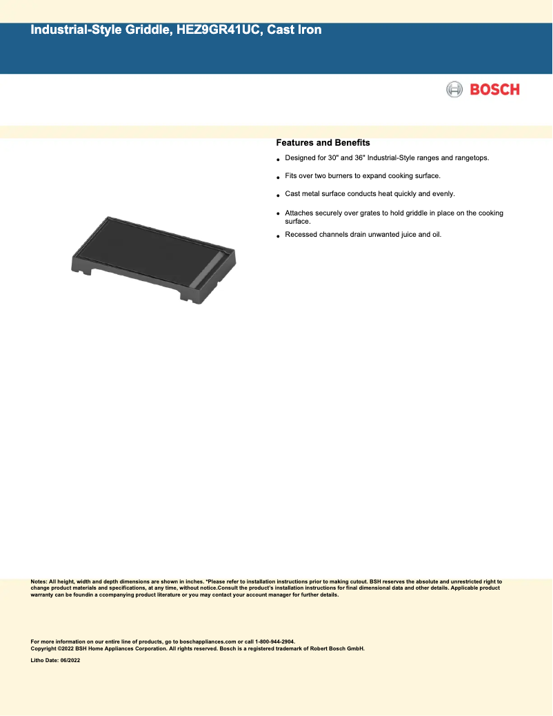 Page 1 of the manual Technical Sheet Bosch HEZ9GR41UC