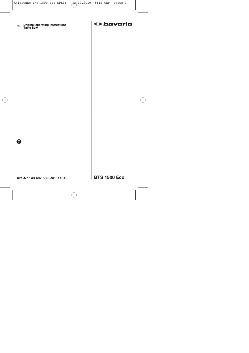 First page image of the manual for BTS 1500 Eco