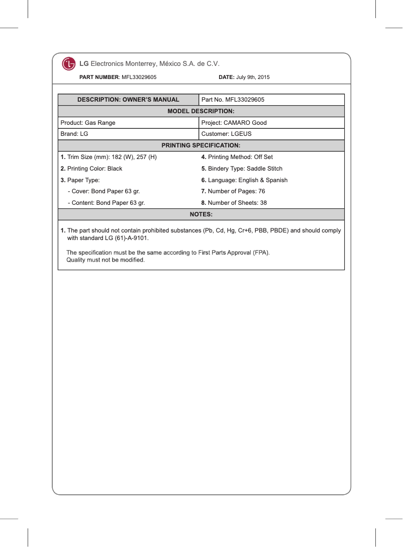 Page 1 of the manual User Manual LG LRG3091SW