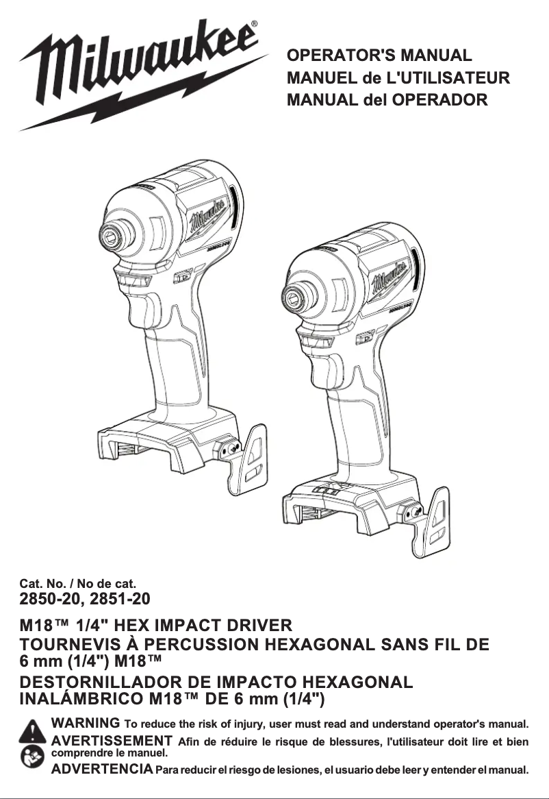 First page image of the manual for M18 2850-22