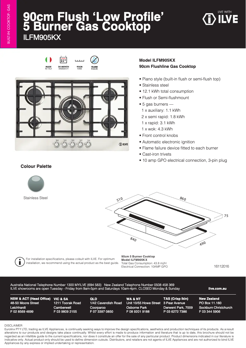 Page 1 of the manual Technical Sheet Ilve ILFM905KX