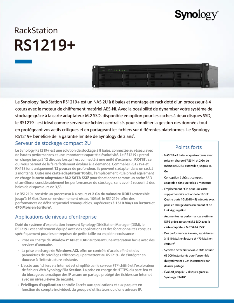 First page image of the manual for RS1219+