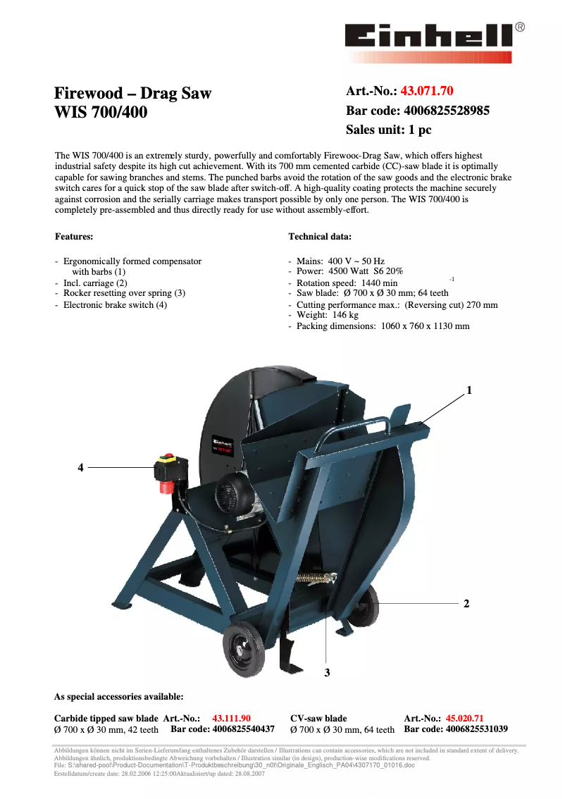 First page image of the manual for WIS 700/400