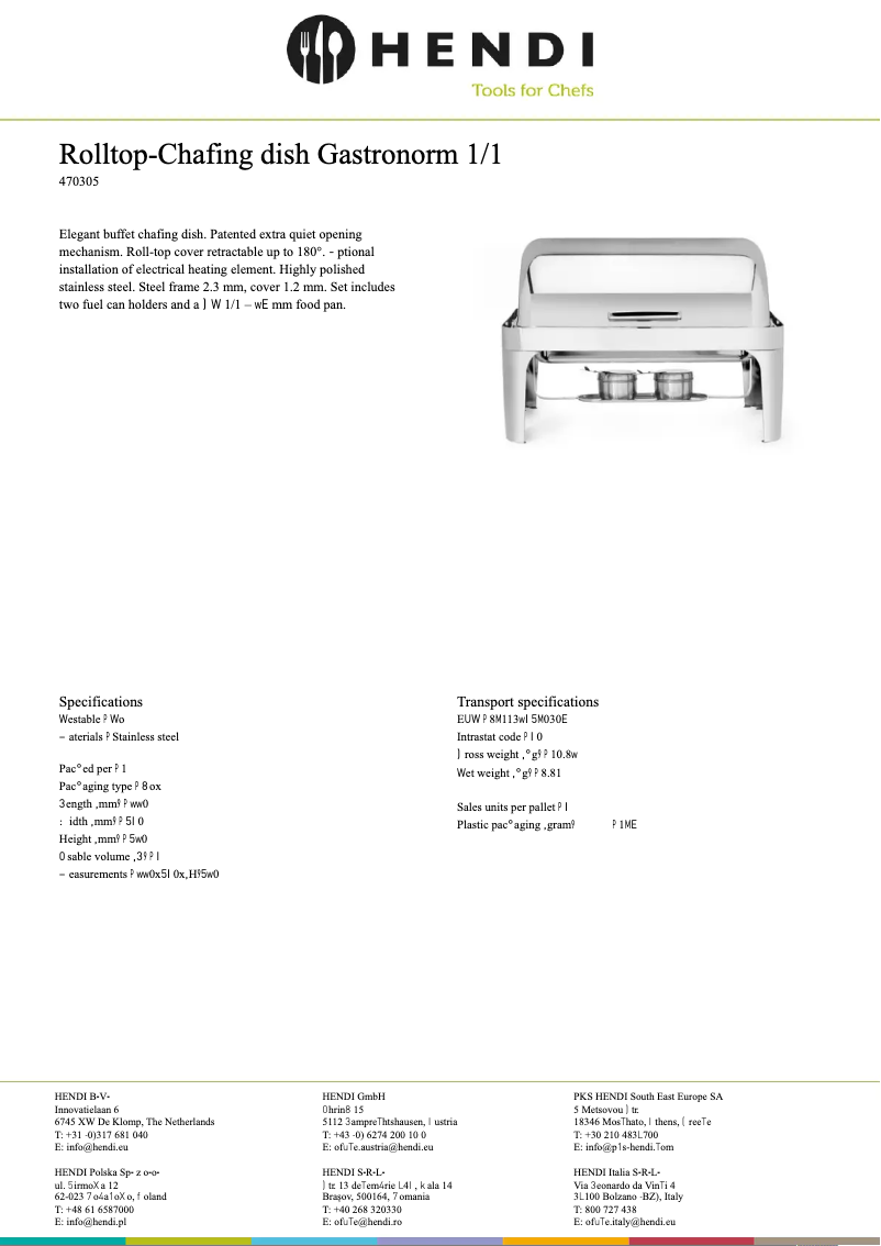 Page 1 of the manual Technical Sheet Hendi 470305