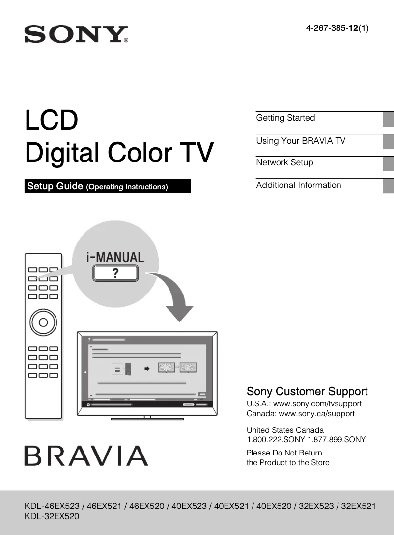 Page 1 of the manual User Manual Sony Bravia KDL-40EX520