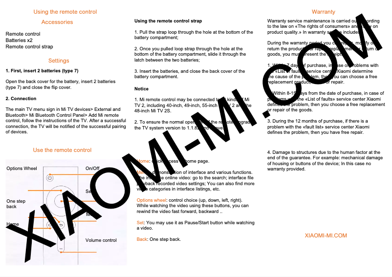 First page image of the manual for Mi Bluetooth Remote Control