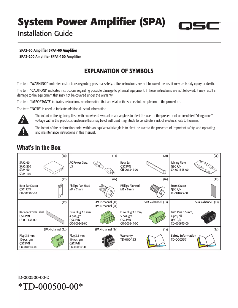 First page image of the manual for SPA4-60