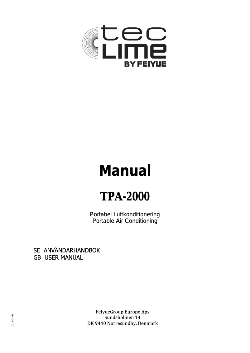 Page 1 of the manual User Manual TecLime TPA-2000
