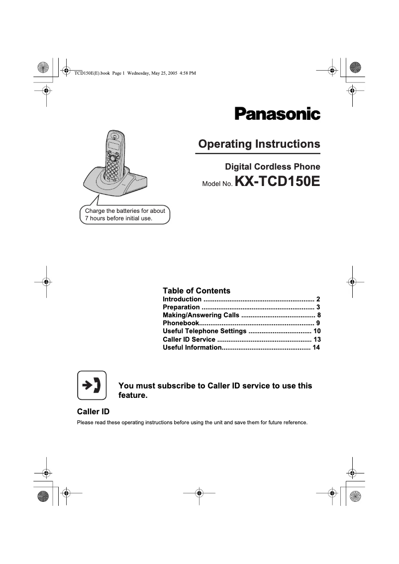 Page 1 of the manual User Manual Panasonic KX-TCD153E