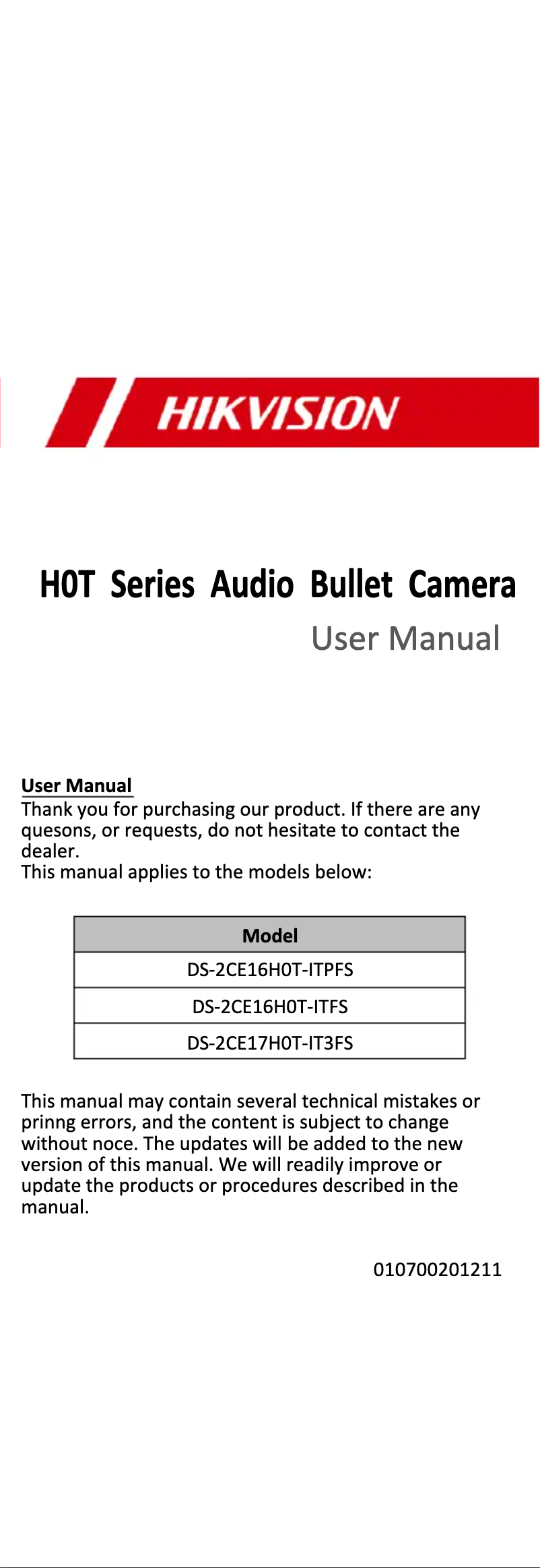 First page image of the manual for DS-T500A