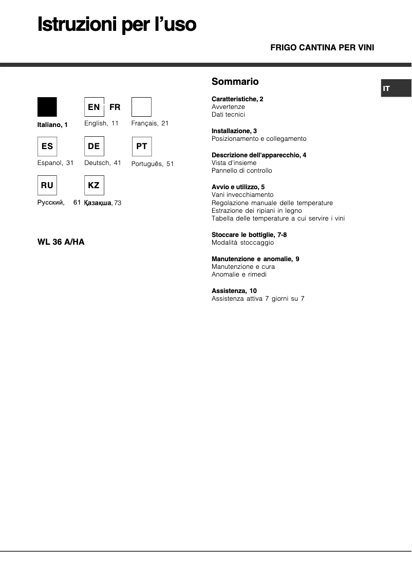 First page image of the manual for WL 36 A/HA