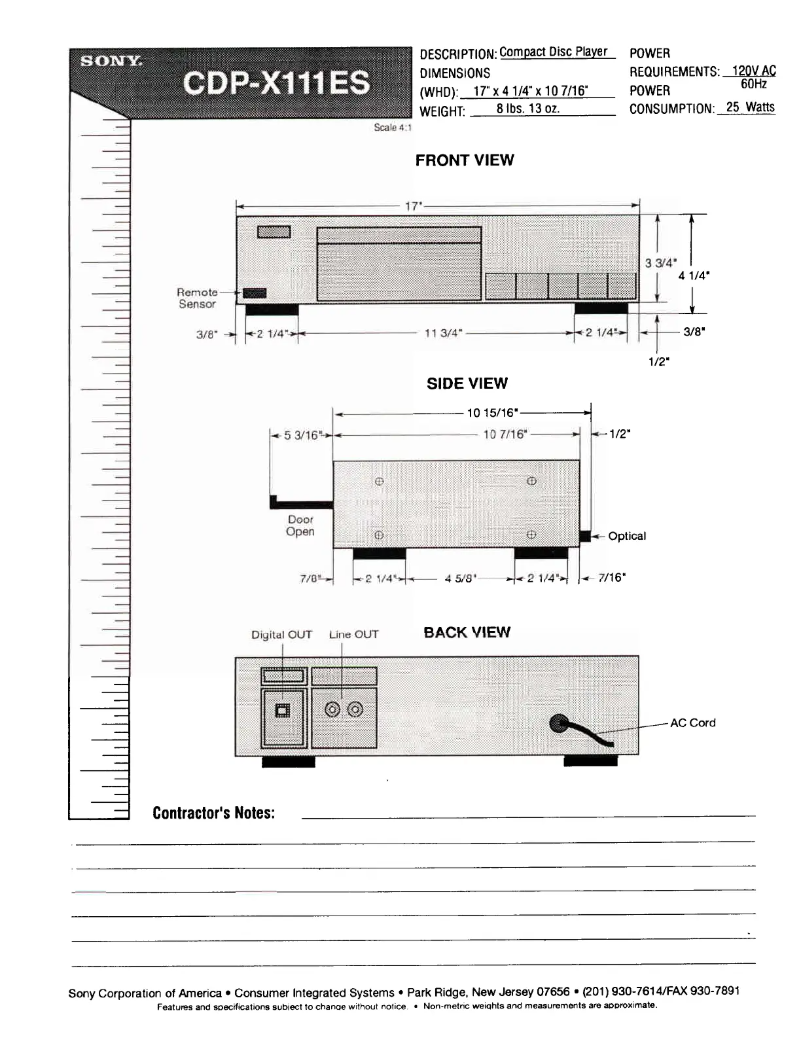 Page 1 of the manual Installation Guide Sony CDP-X111ES