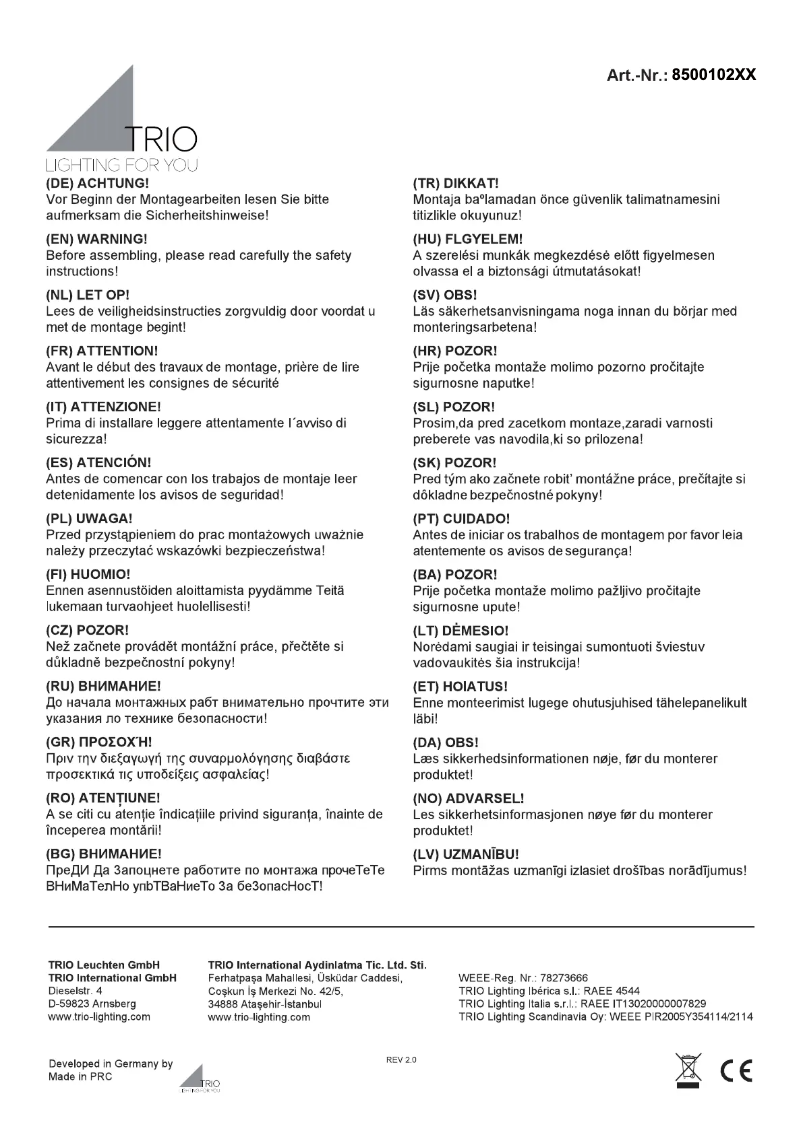 Page 1 of the manual User Manual Trio Lighting Gemini 850010231