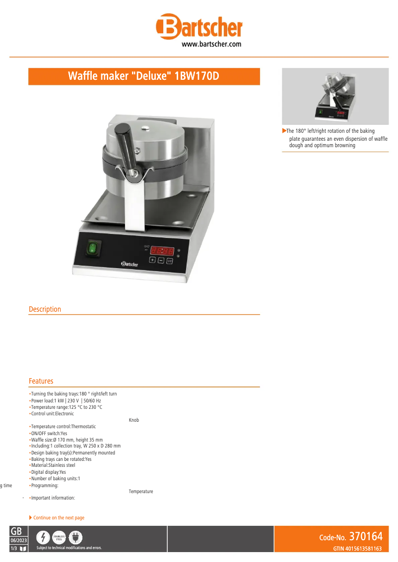 First page image of the manual for BW170D