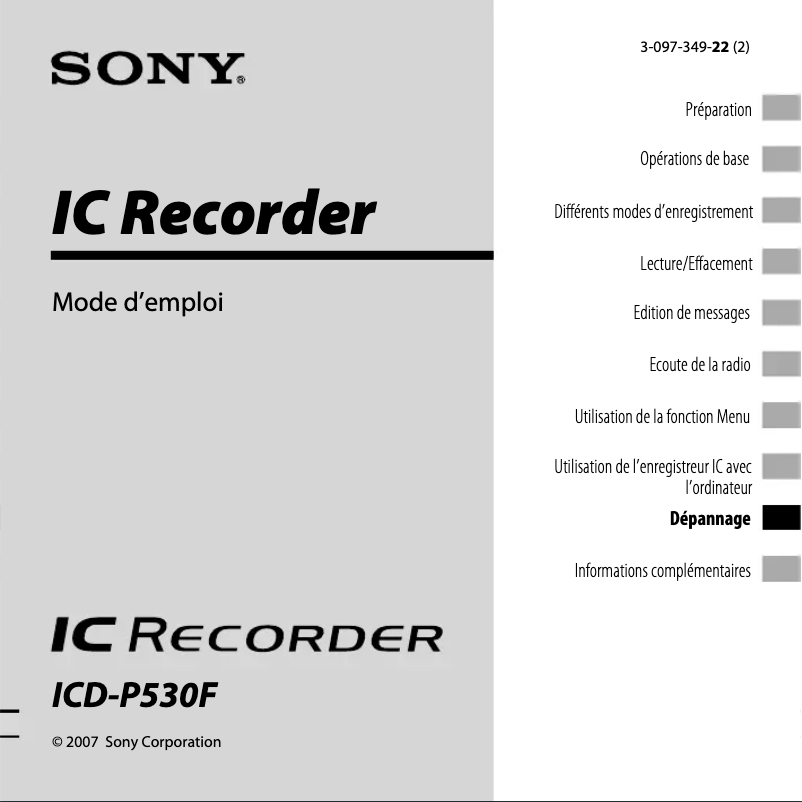 Page 1 of the manual User Manual Sony ICD-P530F